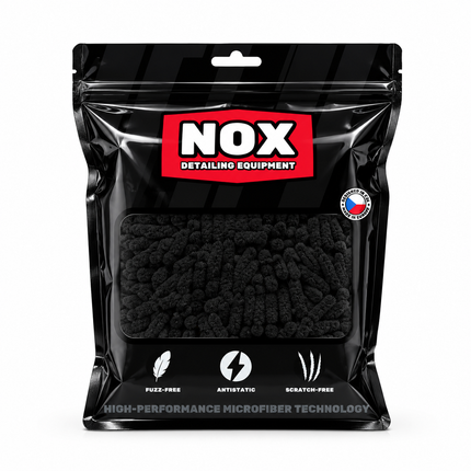 Černá žinylková mycí rukavice v černém sáčku s logem NOX