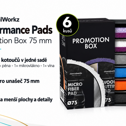 Promo box se sadou lešticích kotoučů 75 mm, 6 kusů, více barev