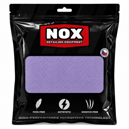 Balení mikrovláknové utěrky Nox, fialová utěrka v obalu