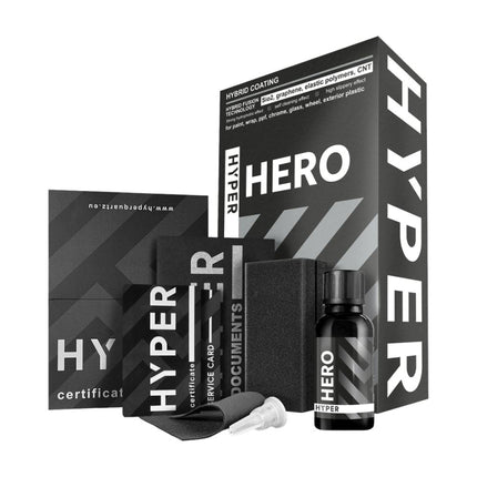 Sada keramické ochrany laku HYPER HERO: lahvička, aplikátor a certifikace