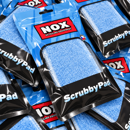 Čistící aplikátor ScrubbyPad, modrá čisticí houba v balení, obdélníková